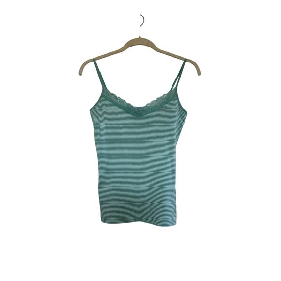 VTG Y2K Lace Cami Tank Size Small Green Striped Built in Bra Fairycore Western - Picture 1 of 7